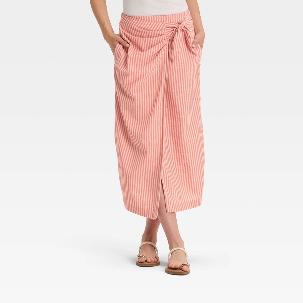 Women’s Midi Wraps Skirt     Pink/Orange.  Striped    L